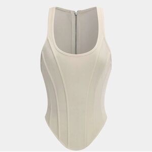 Micas Zipper Tie-Up Corset Waist Tank Top L Cream